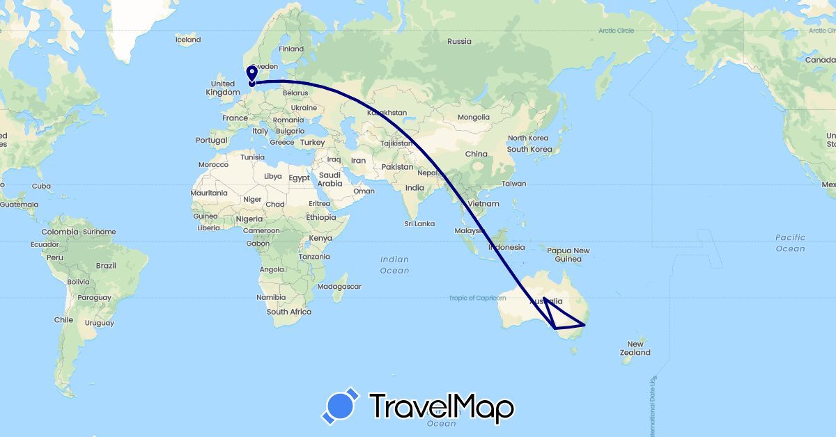 TravelMap itinerary: driving in Australia, Denmark (Europe, Oceania)